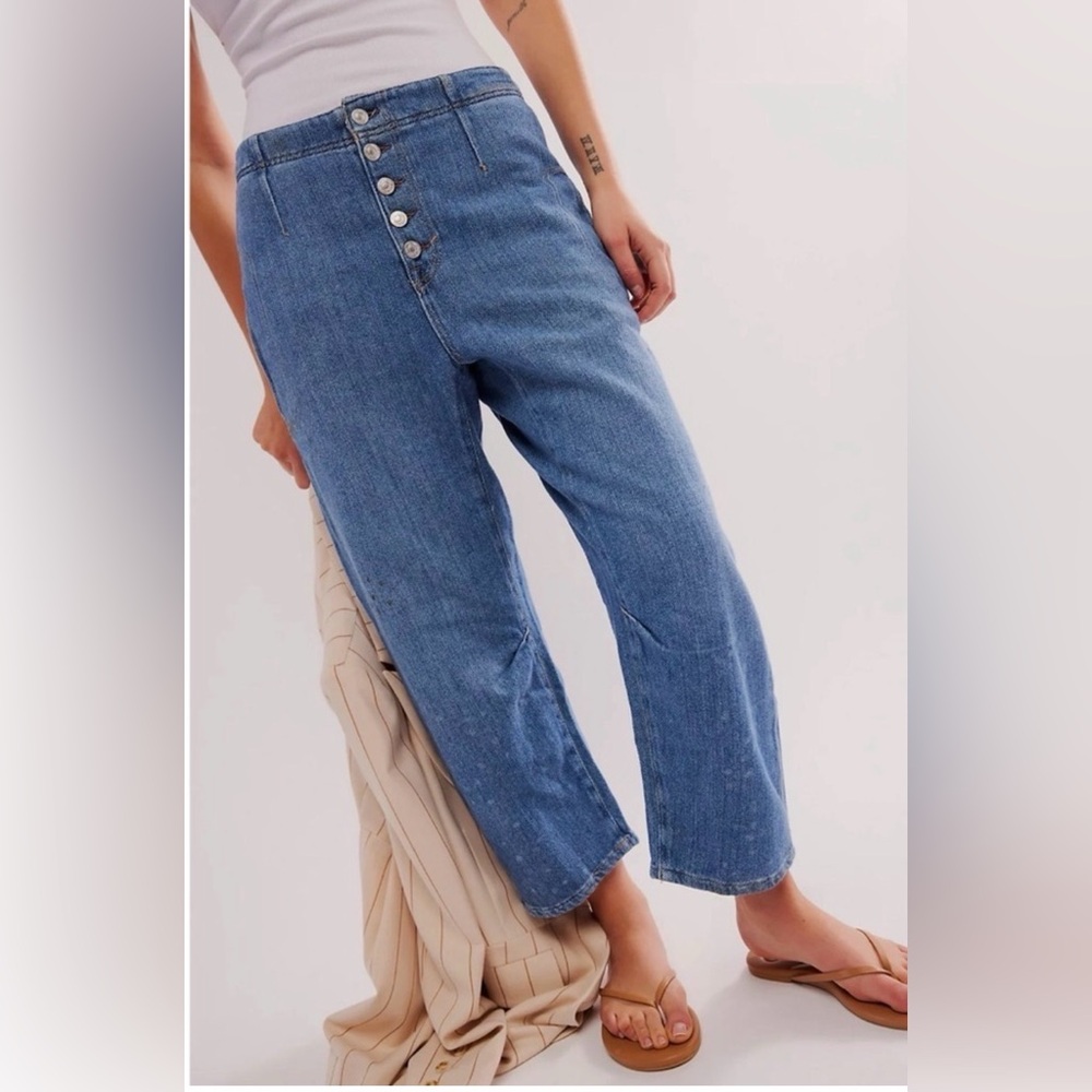 EUC Free People We The Free Osaka Mid Rise Barrel Jeans Pants Calypso